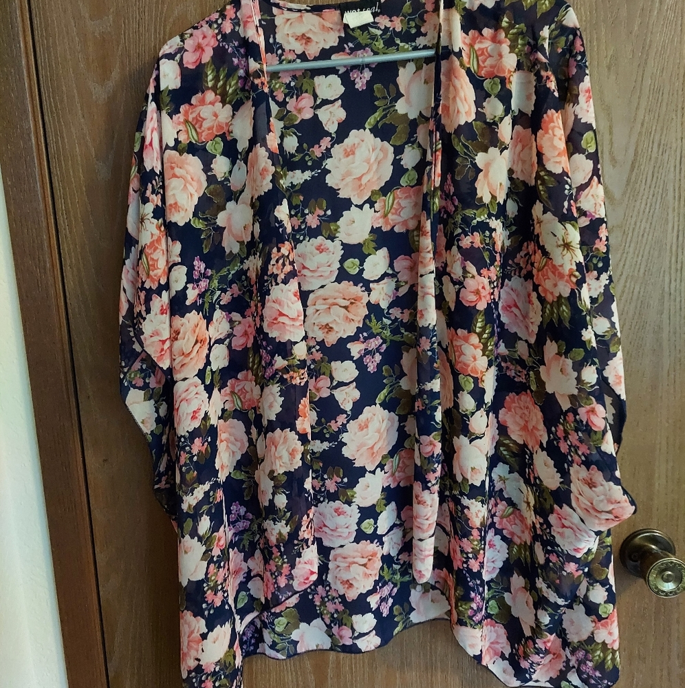 Wet Seal navy and pink floral sun cover